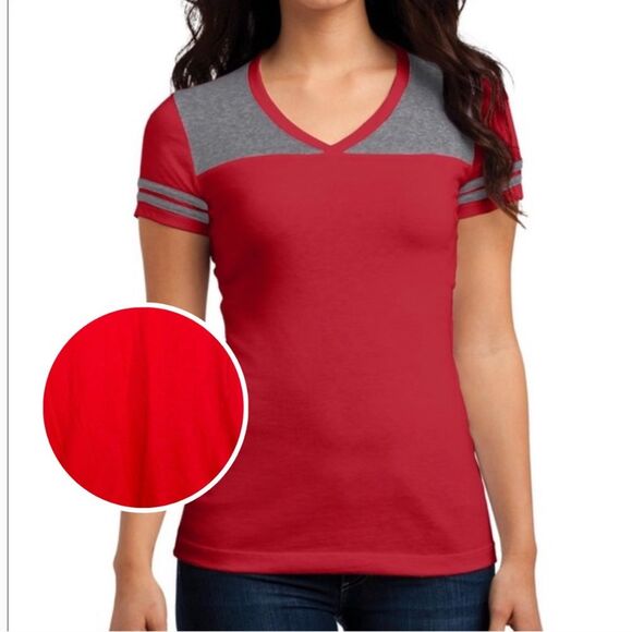 District Tops - District Varsity V-Neck Tee Women’s size medium red gray short sleeve shirt @